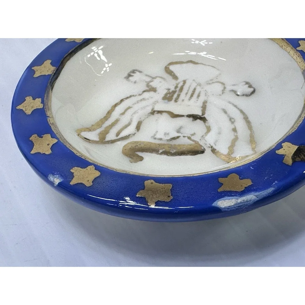 Vintage Tabletop Patriotic Lighter Party Ashtray Set Ceramic Glazed Hand Made